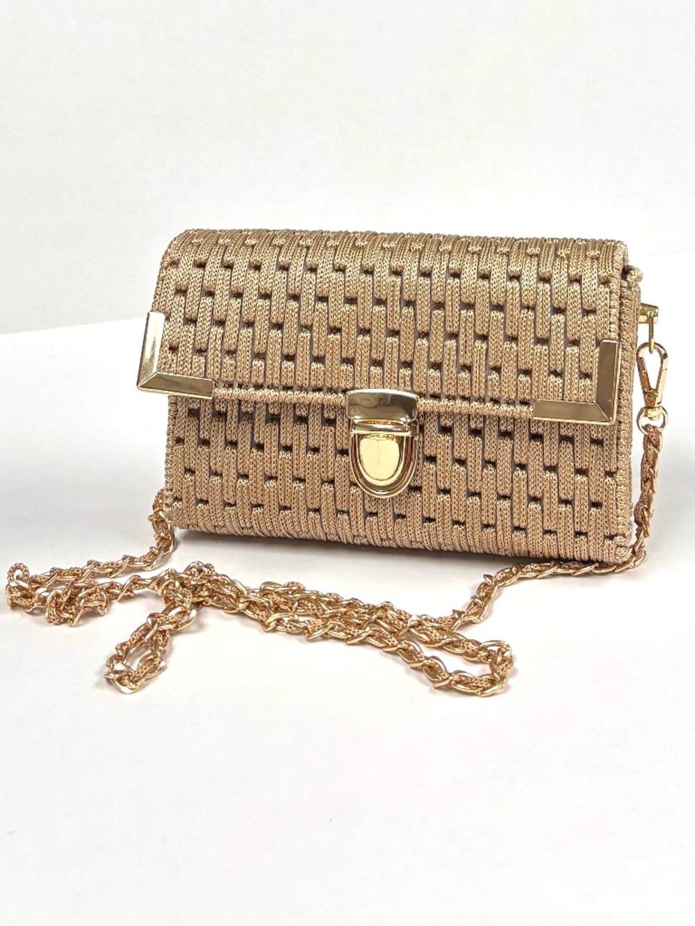 New Hand Woven Elegant Champagne Purse/Bag/Crossbody